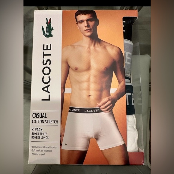 Lacoste Other - Lacoste Casual Cotton Stretch Boxer Briefs - Black, White, Gray